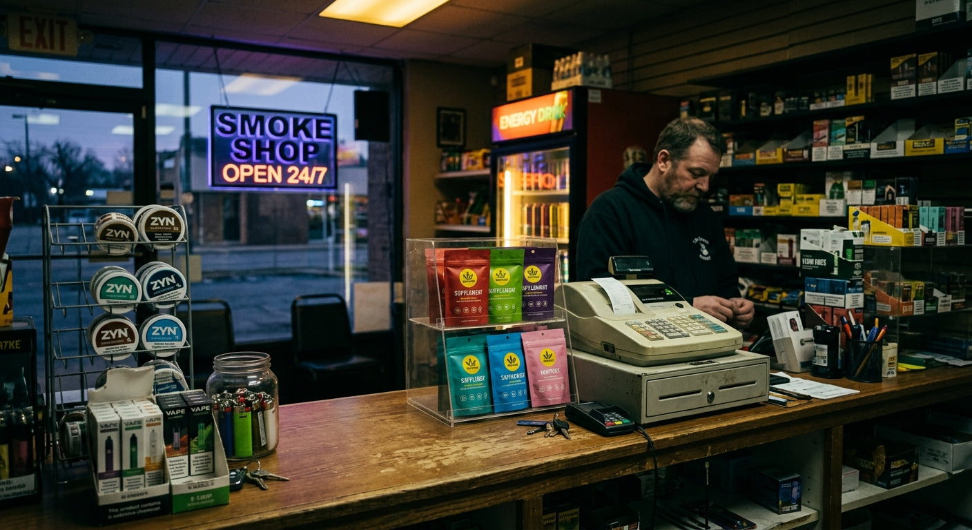 Hytz on a smoke shop counter